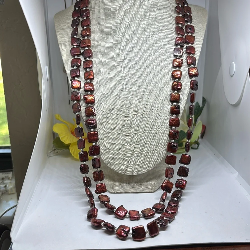 10mm square cultured freshwater coin pearl necklace set.